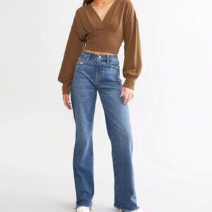 THE BUCKLE WILLOW AND & ROOT WIDE LEG JEANS HIGH RISE FRAY HEM In SPROUT WASH 25